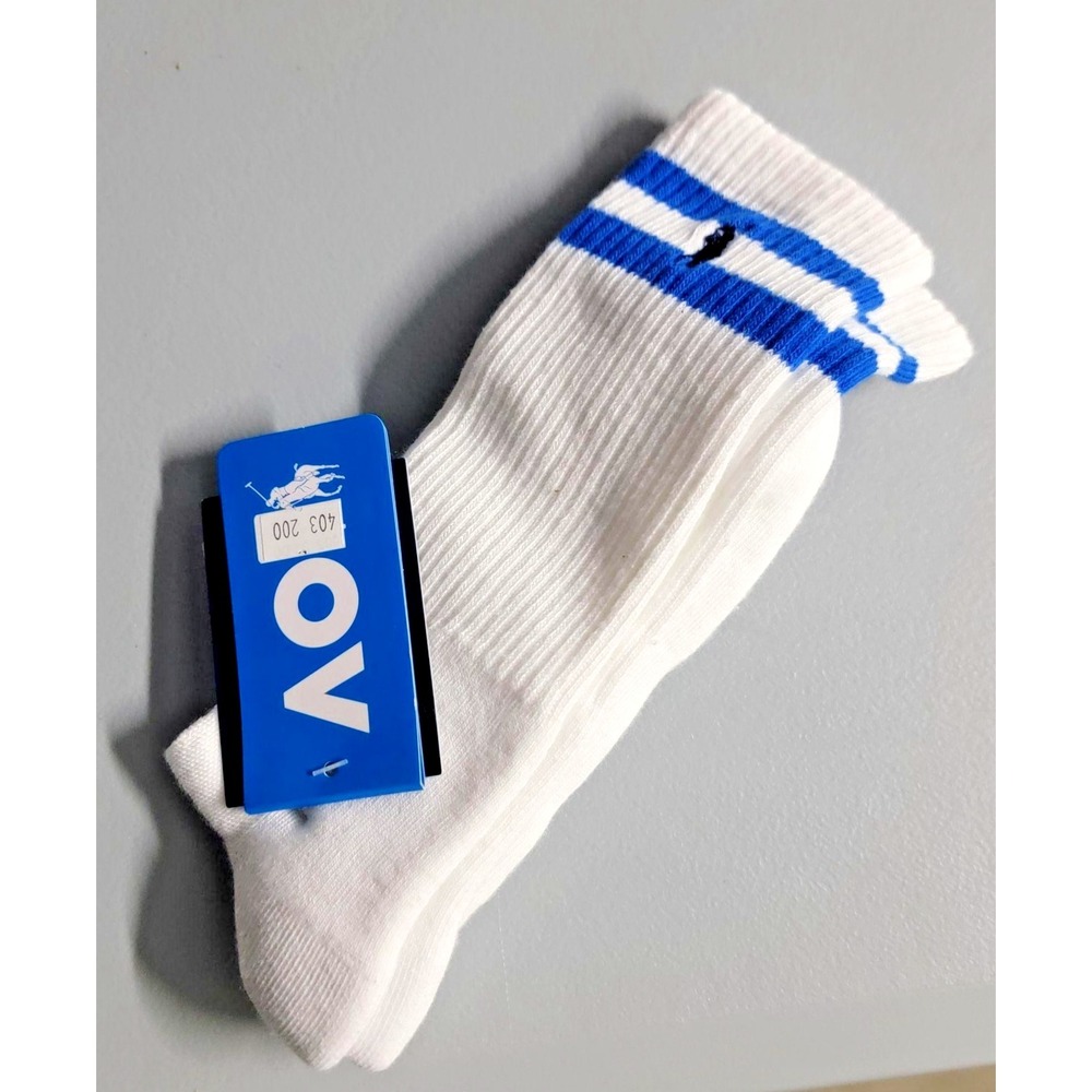Polo Ralph Lauren Australian‎ Open Socks Mens US 13-16 White Stripe Crew Tennis